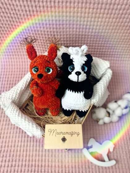 Crochet squirrel and skunk pattern